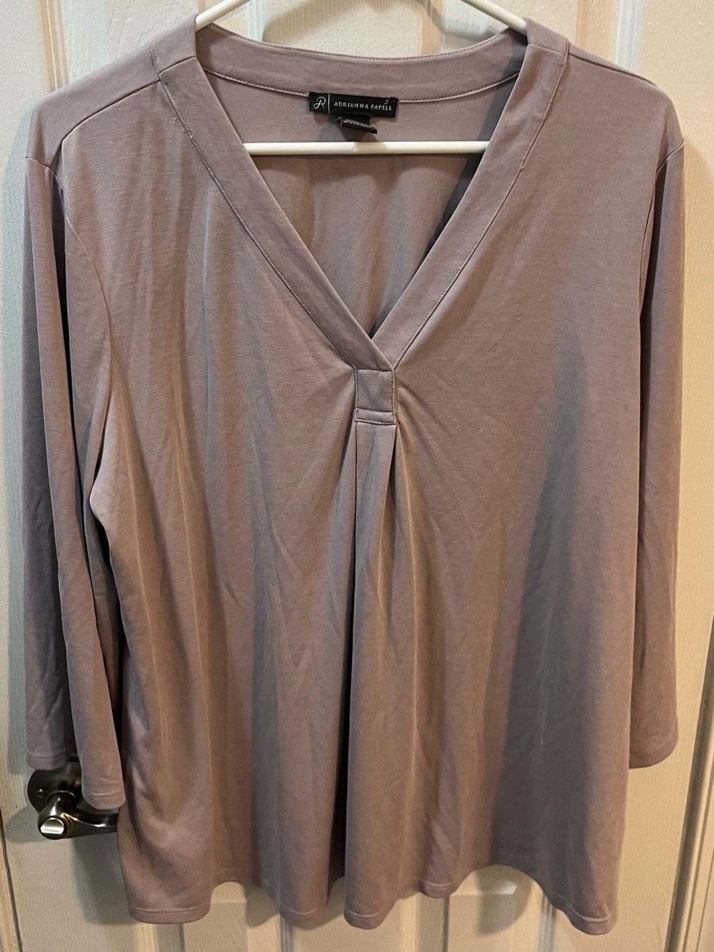 Adrianna Papell Mauve V-Neck Pleat Front 3/4 Tab Sleeve Pullover Blouse Size XL